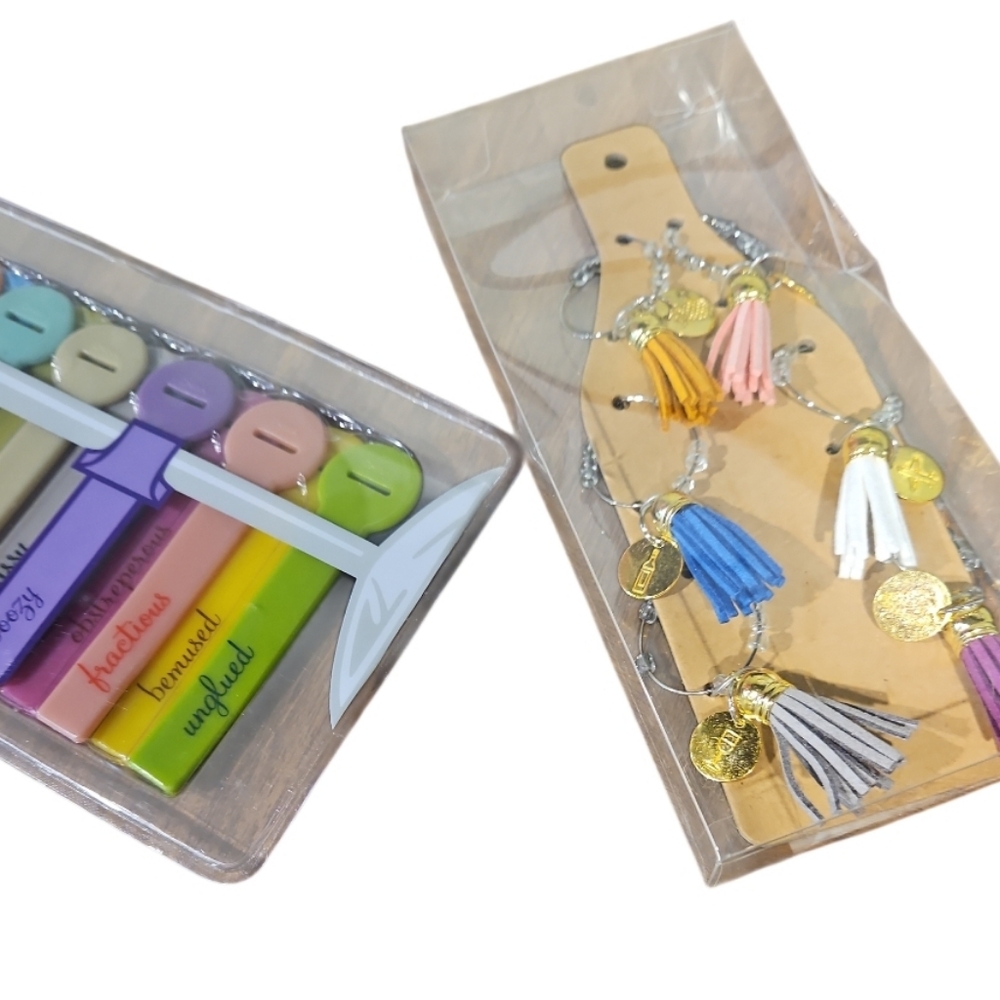 NEW! FRED Wine Lines Identifiers and Tassel Wine Glass Charms 2pc. Set
